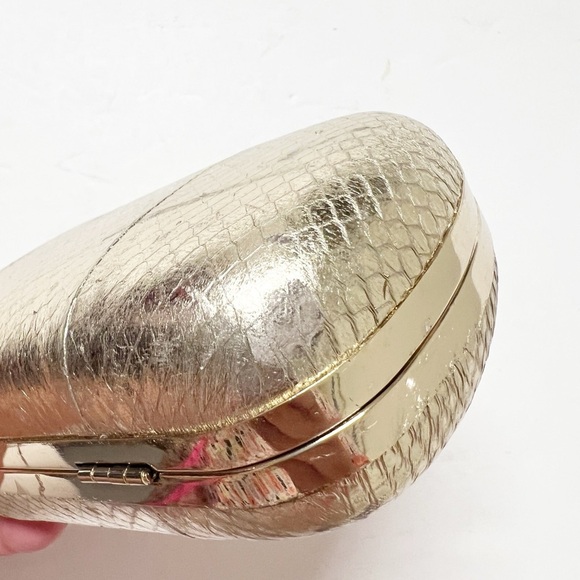 Diane Von Furstenberg Womens Metallic Gold Snakeskin Evil Eye Minaudiere Clutch - Picture 9 of 10